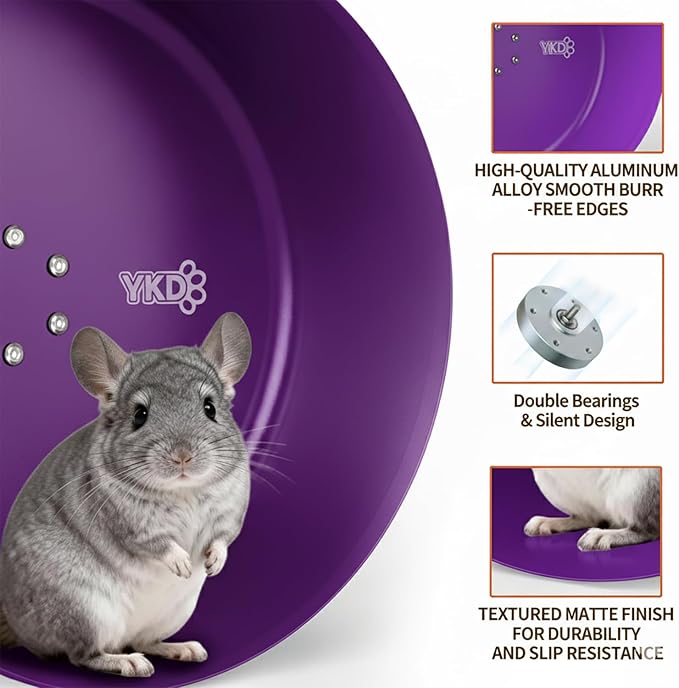15" Silent Chinchillas Exercise Wheel, Aluminum Alloy Noiseless Running Wheel for Syrian Hamsters, Hedgehogs, Squirrels and Small Pets (Purple)