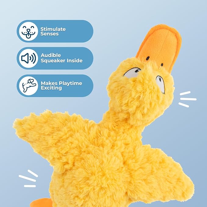 Best Pet Supplies Interactive Squeaky Dog Chew Toy, Ideal Dog Toys for Chewers, Small, Medium & Large Dogs, and Fetch Lovers - Ducky Doodle (Yellow), Large