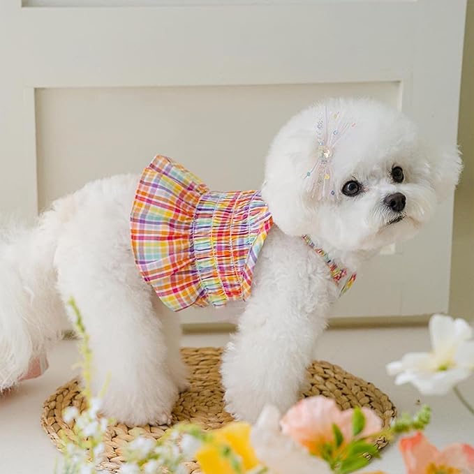 Colorful Rainbow Skirt Dog Dress Soft Breathable Outfits Pet Dress for Small Medium Girls Puppy Lightweight Pet Dresses