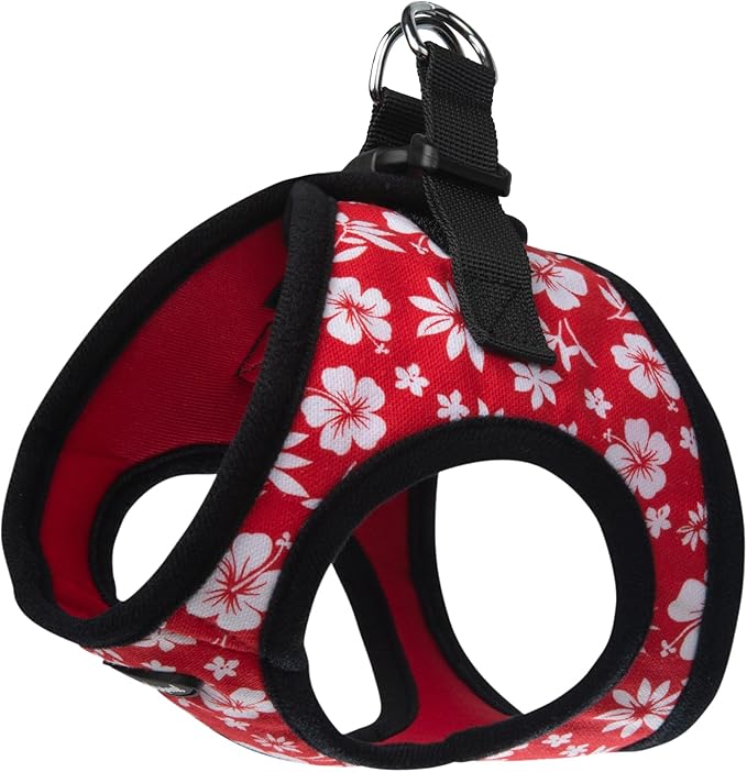 Bark Appeal Red Hibiscus Step-in Dog Harness for Extra Small Sized Pets – Updated Sizing, Re-Measuring is Essential – Soft Vest Harness – Anti-Choke with Adjustable Strap & Heavy Duty Clip – XS