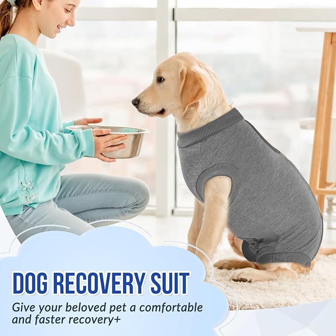Lukovee Recovery Suit for Dogs, Onesie Surgery Recovery Suit for Female Male Dogs, Abdominal Wounds Cone E-Collar Alternative Prevent Licking Spay Recovery Suit (GY,S)