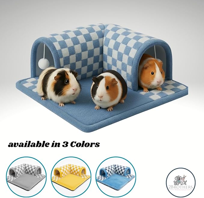 Guinea Pig Tunnel Bed – Fleece Hideout & Cozy Bed for Small Pets, Soft Washable Small Animal House and Bedding Alternative Tunnel for Guinea Pigs, Rabbits, Hamsters & Ferrets (Blue)