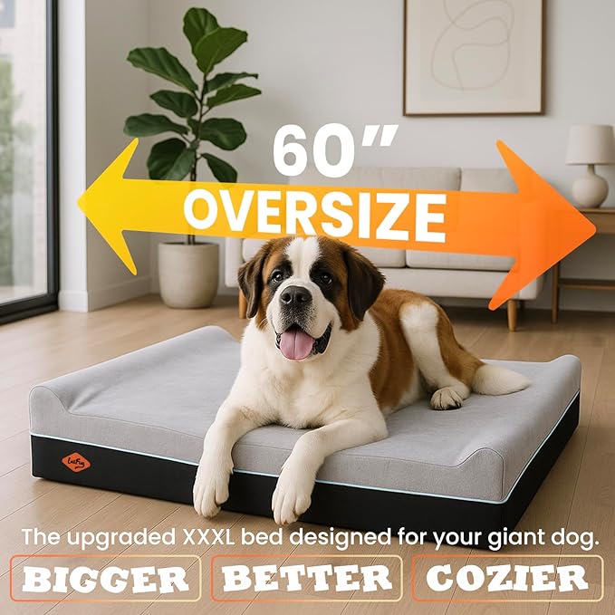 Laifug Orthopedic Memory Foam Extra Large Dog Bed Pillow(60"x48"x10", Slate Grey) Durable Water Proof Liner & Removable Washable Cover & Smart Design