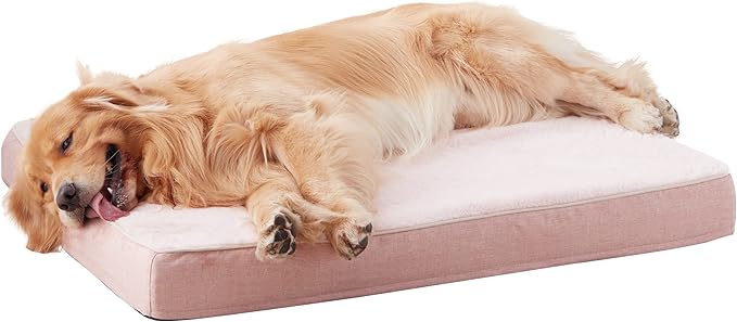 WATANIYA PET Memory Foam Orthopedic Large Dog Bed, Washable Dog Bed for Crate with Cooling Gel Mattress, Waterproof Liner and Plush Removable Cover for Extra Large Dogs (Pink)