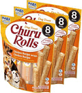 INABA Churu Rolls for Dogs, Grain-Free, Soft/Chewy Baked Chicken Wrapped Churu Filled Dog Treats, 0.42 Ounces Each Stick| 24 Stick Treats Total (8 Sticks per Pack), Chicken Recipe