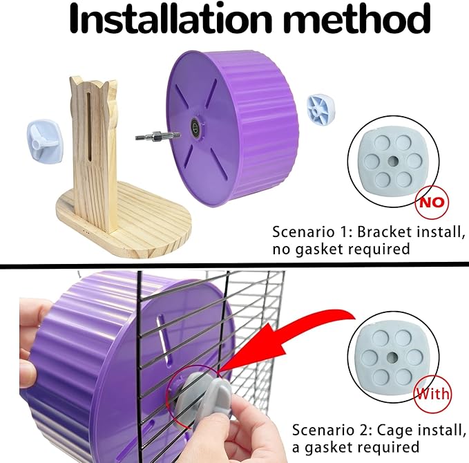6.7in Silent Hamster Exercise Wheel Hedgehog Wheel Hamster Toy Cage Accessories with Adjustable Stand for Rat Gerbil Mouse (Purple)