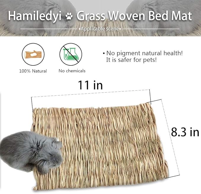 Hamiledyi Grass Mat for Rabbit Bunny Chew Toys Woven Bed Mat for Guinea Pig Chinchilla Squirrel Hamster Cat Dog and Small Animal (6PCS Grass mat)