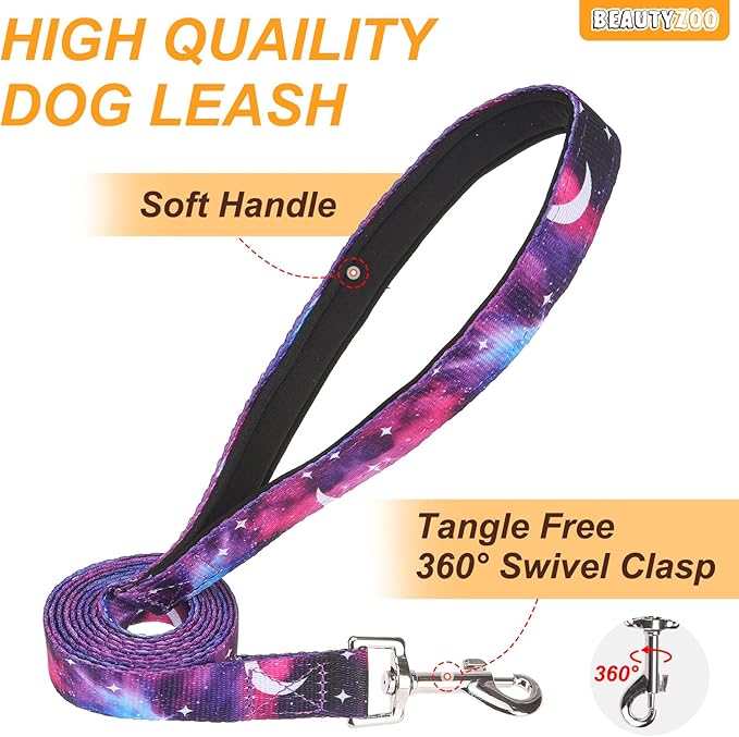 BEAUTYZOO No Pull Dog Harness and Leash Set for Medium Dogs, Adjustable Dog Vest Harnesses with 2 Metal Leash Clips, Reflective Oxford No Choke Escape Proof Step in Pet Vest with Handle, Purple M