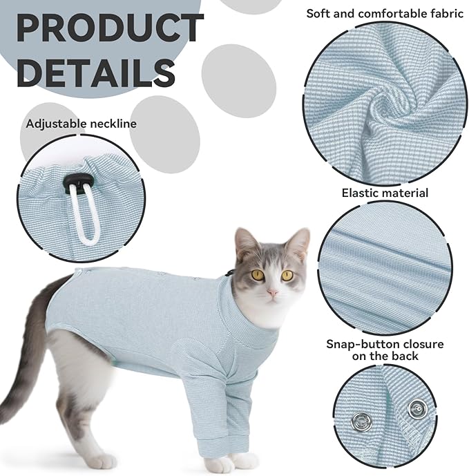 Cat Neuter Surgery Recovery Suit Male, Anti-Licking Cats Spay Recovery Suit Female, Long Sleeve Prevent Shedding Body Suit Post Surgery, Breathable Cone & E Colla Alternative Cat Apparel