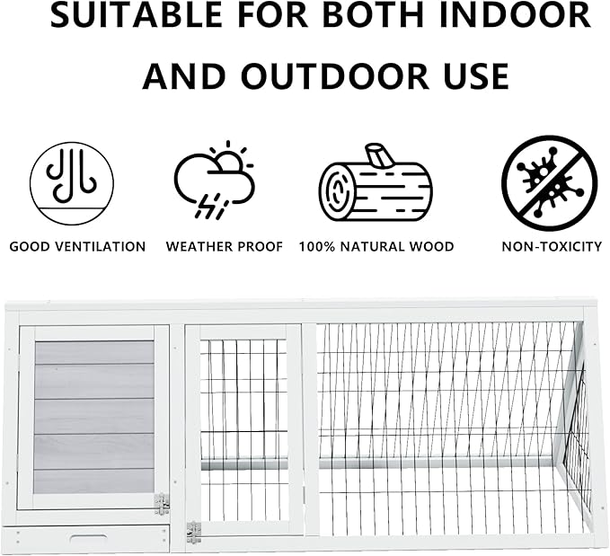 Wooden A-Frame Rabbit Hutch Bunny Cages with Ventilating Wire & 2 Doors Indoor Outdoor Portable Playpen Run House for Chicken Duck Quail Poultry & Small Animals (Grey)