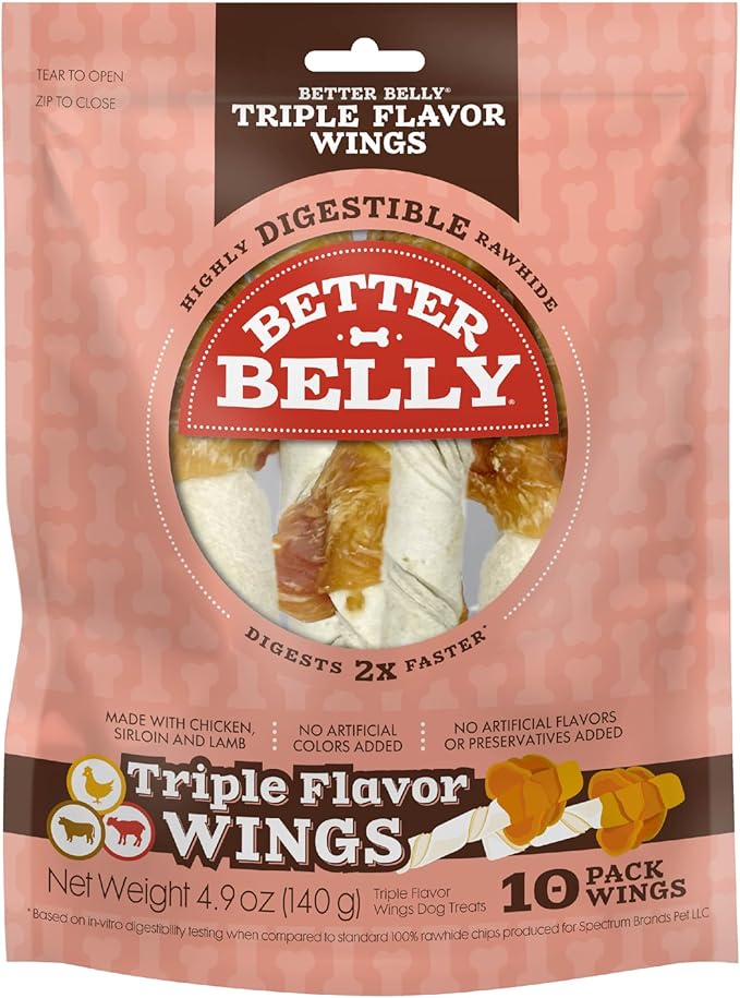 Better Belly Dog Chew, Chicken, Lamb & Sirloin Flavored Wings, 4.9 oz, 10 ct