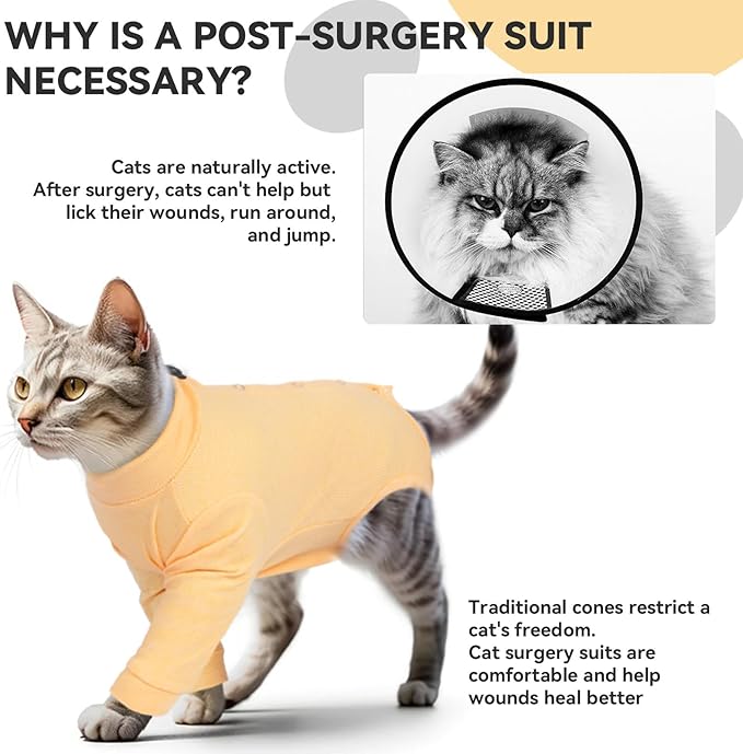 Cat Recovery Suit, Spay Suit for Female Male Cat, Breathable Cat Body Suit Post Surgery, Cone of Shame Alternative Recovery Suit for Cats to Stop Licking, Cat Outfits for Cats After Surgery(Orange, M)