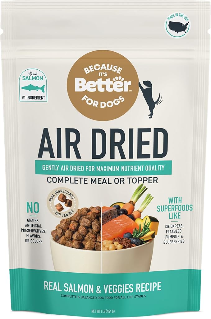 Because It’s Better Slow Baked & Air Dried Dog Food - Real Salmon & Veggies - Complete & Balanced Dry Dog Food - Grain Free, High Protein, Natural Nutrition for All Life Stages, 1 lb Bag