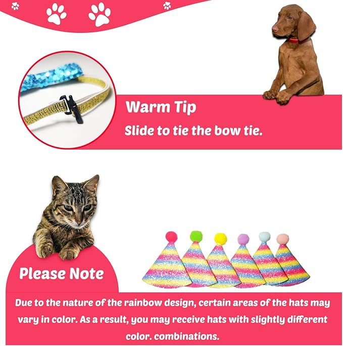 Generic 6 Pcs Cat Birthday Hats with Glittery Bow Tie Collars and Tiny Teaser Hands Party Headwear for Cats and Dogs Party Supplies for Puppies and Kittens Pet Holiday Decoration Costume Accessories