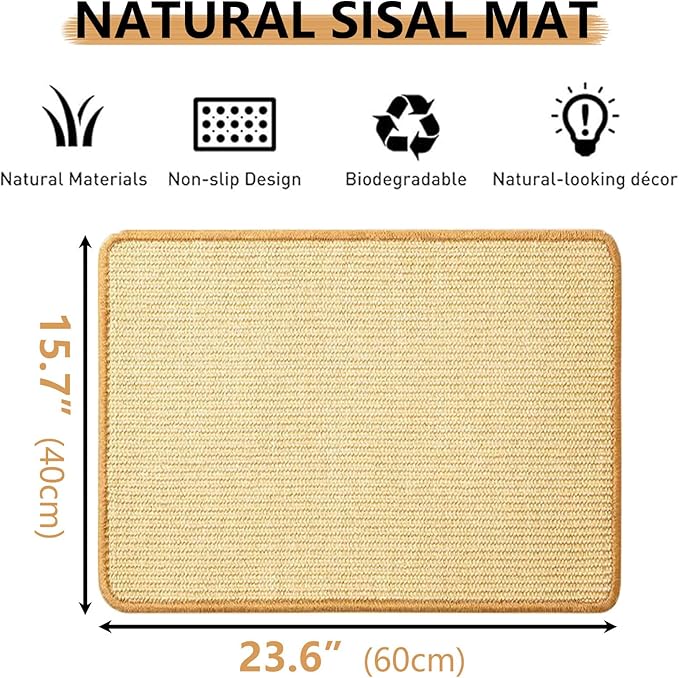 Oncpcare Rabbit Food Water Dispenser, 2PCS Rabbit Scratch Mat Natural Bunny Scratching Pad 24x16