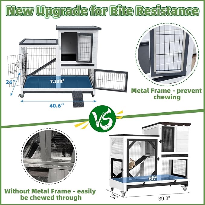 Bunny Hutch Indoor Rabbit Cage Outdoor 2-Story Rabbit House with Urine Guards and 2 Removable Tray for Small Animals