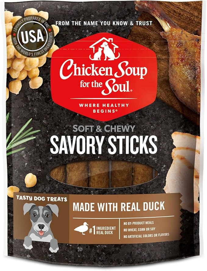 Chicken Soup for the Soul All Natural Premium Savory Sticks Soft & Chewy Dog Treats, Real Duck First Ingredient, No By-Products, Artificial Colors, Flavors or Preservatives, Duck, 4.5oz