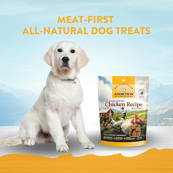 Addiction Meaty Bites Chicken Recipe - Dog Treats - Crafted in New Zealand - High Meat Content - Grain and Gluten-Free - Soft and Allergy Friendly Dog Treats - 4 Ounces