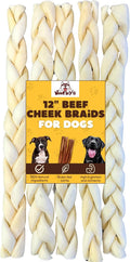 Woofley's 10-12" Buffalo Beef Cheek Braids Regular - (5 Count)- Beef Cheek Dog Chews - No Hide Bones for Dogs
