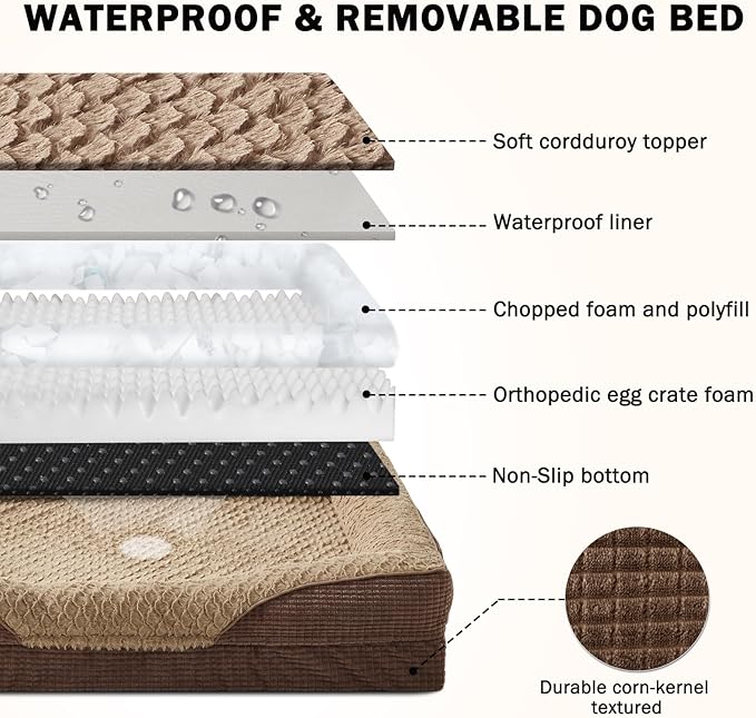 INVENHO Orthopedic Dog Beds Large Sized, XL Washable Egg-Crate Memory Foam Dog Couch with Washable Removable Cover, Waterproof Lining and Nonskid Bottom