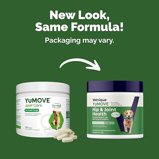 YuMOVE Dog Hip & Joint Supplement, Regular or Advanced Strength - ActivEase Green Lipped Mussel, Glucosamine, Hyaluronic Acid & Omega 3 - Chewable Tablets (300ct Chewable Tablets, Regular Strength)