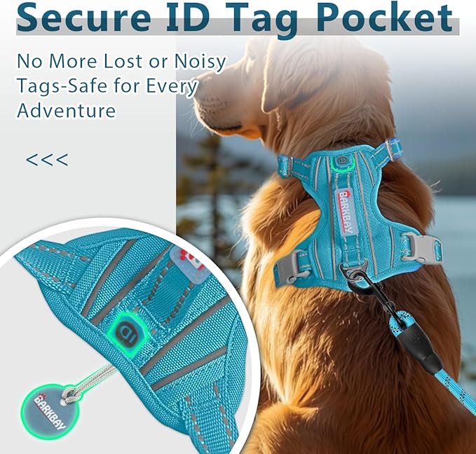BARKBAY Dog Harness No Pull Oxford with ID Tag Pocket - Heavy Duty, Reflective, Easy Control for Large Dogs(Aqua Oxford,XL)