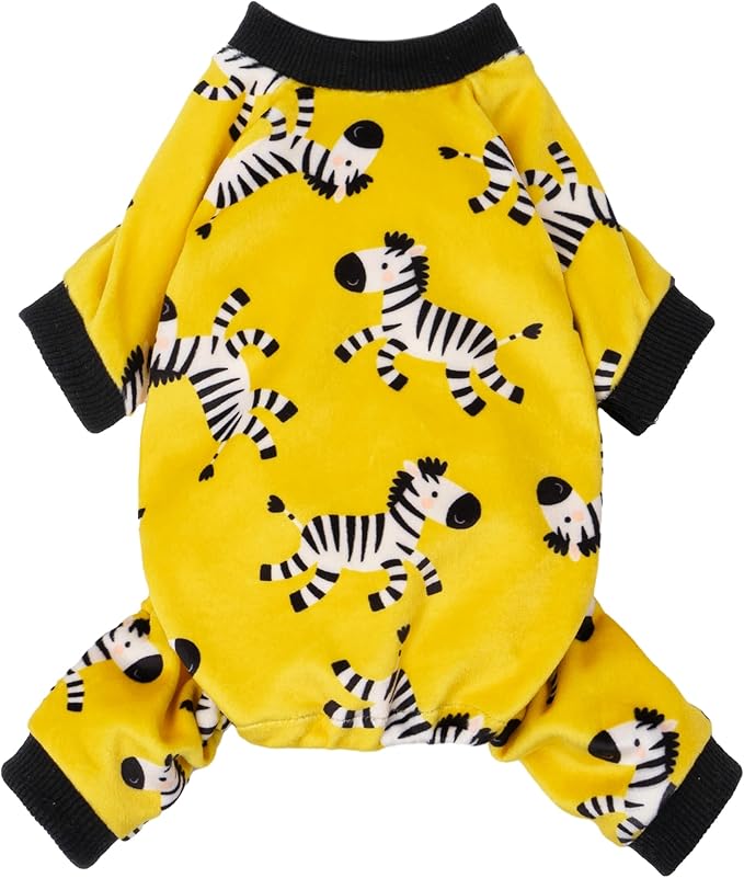 Fitwarm Zebra Dog Fleece Pajamas, Funny Winter Clothes for Small Dogs Boy Girl, Cozy Pet Onesie, Yellow, Black, White, Large