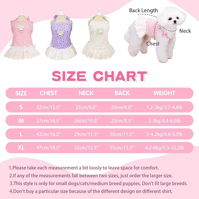 Dog Summer Clothes for Small Medium Dogs Cat Daisy Flower Cute Pet Dress with D-Ring Sleeveless Puppy Outfits Doggy Shirt for Shih Tzu Yorkie Chihuahua Colthe (Pink, Small(2.7-4.4lb))
