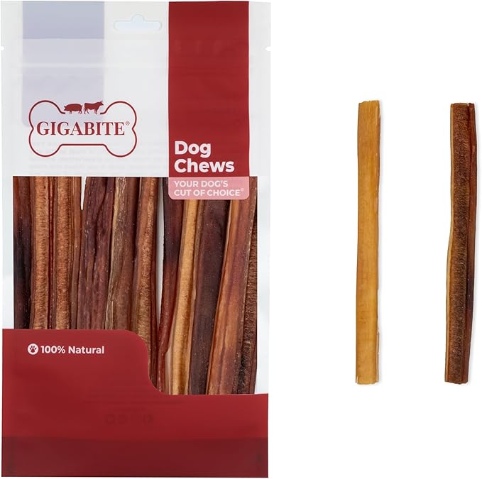GigaBite Bully Sticks for Dogs All Natural Beef Pizzle Dog Chews, Odor & Rawhide Free Dog Treats, Long Lasting High Protein Chews Digestible Dental Dog Treat - Sticks (Medium Half-Cut 6"), Pack of 20
