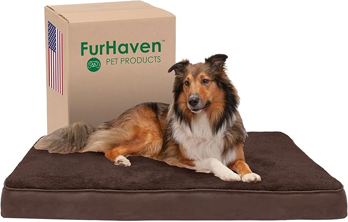 Furhaven Memory Foam Dog Bed for Large Dogs w/ Removable Washable Cover, For Dogs Up to 95 lbs - Terry & Suede Mattress - Espresso, Jumbo/XL