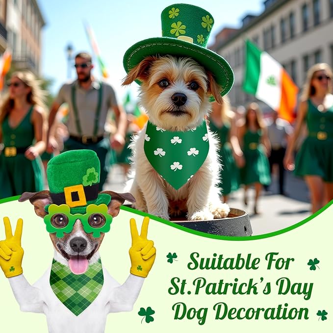 Shyyween 100 Pcs St Patricks Day Bandanas Bulk for Dogs Adjustable Irish Shamrocks Clover Green Plaid Triangle Soft Bibs Puppy Bandana for Small Medium Large Pet Costume(25.6 x 17.7 x 17.7 Inch)