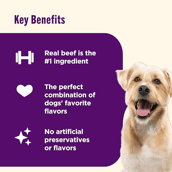 Nutrish Triple Delights Premium Dog Treats with Real Beef, Bacon, and Peanut Butter, 11 oz. Pouch, Pack of 4