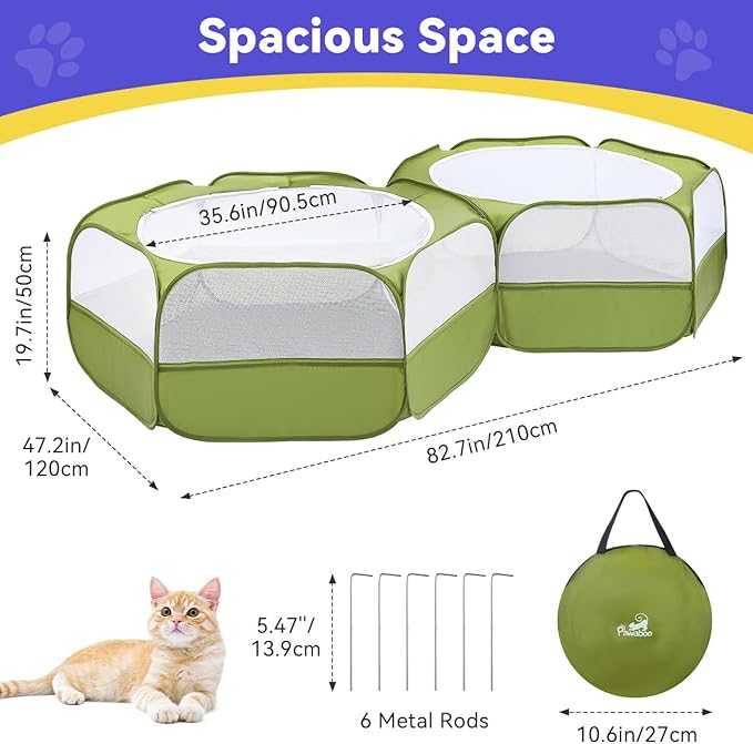 Pawaboo Small Animals Playpen, Portable Chicken Coop Run Large Chick Brooder with Zipper Splicing, Pop Up Pet Enclosure Cat Tent for Guinea Pig Bunny Puppy Indoor Outdoor, Avocado Green