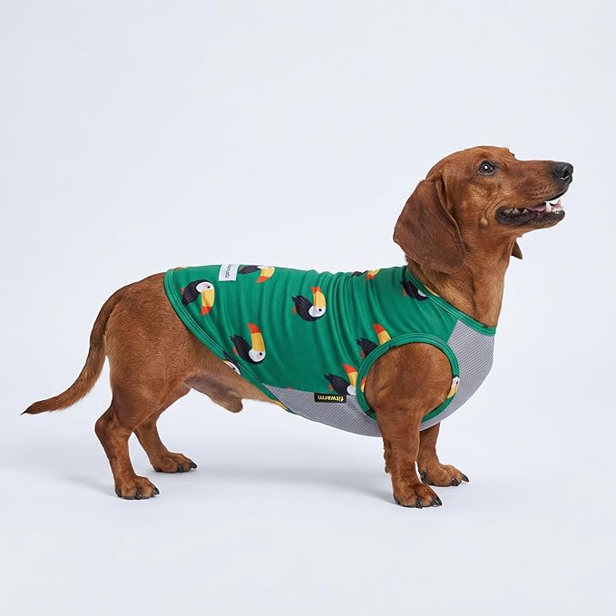 Fitwarm 2 Pack Toucan & Palm Tree UPF 50+ Sun UV Protection Dog Shirt, Lightweight Cooling Vest, Quick Dry Summer Clothes for Small Dogs Boy Girl, Pet Outfit, Green, Beige, XL