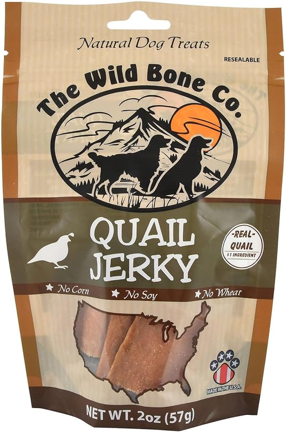 The Wild Bone Company Quail Jerky Dog Treats | Natural High Protein Chewy Training Bits | Made in the USA, 2 Ounces