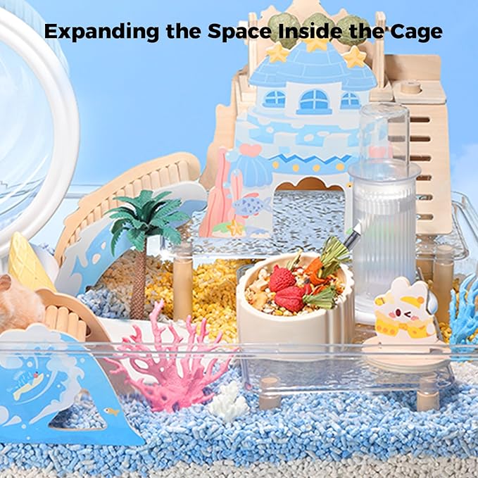 mini&moe Hamster Platform - Adjustable Heigh Small Animal Play Plastic Waterproof & Chewproof Platform for Exercise Wheel Food Bowl Water Bottle and Other Cage Accessories