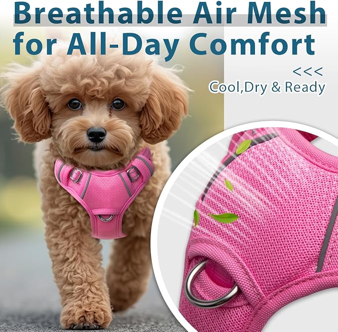 BARKBAY Dog Harness No Pull with ID Tag Pocket - Heavy Duty, Reflective, Easy Control for Large Dogs(Pink,XS)