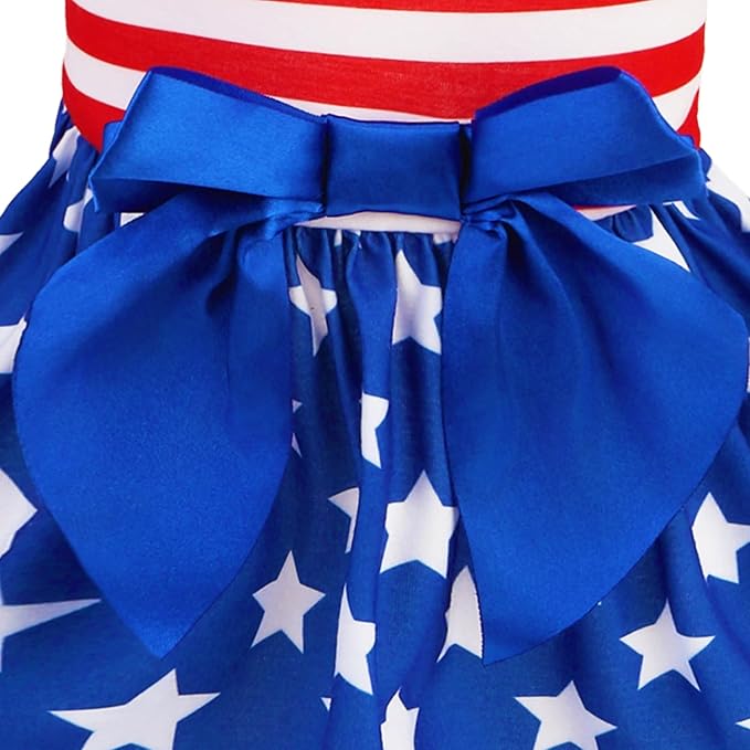 PUPTECK Print Dog Dress Pet Apparel for 4th of July with Cute Bowtie Puppy Clothes Outfit, Flag, XS