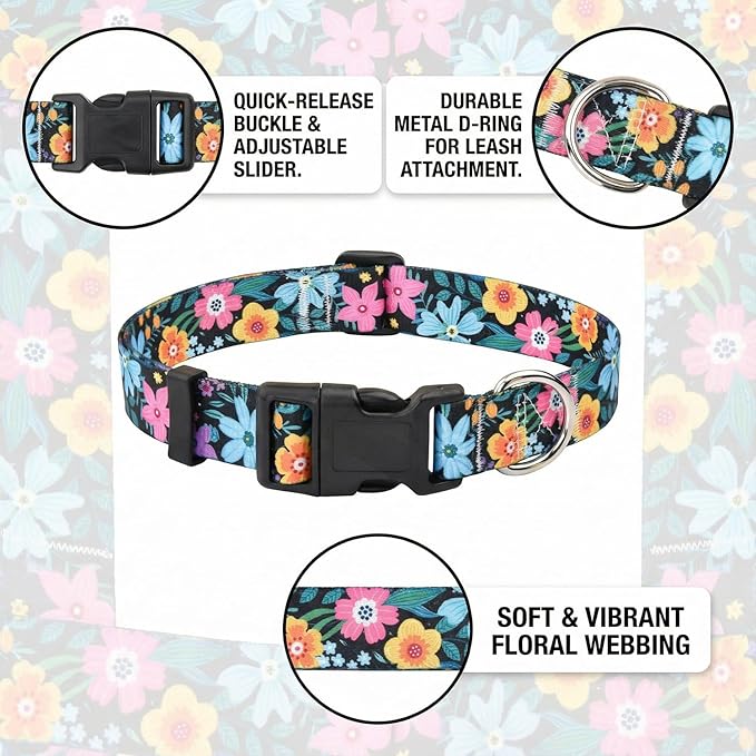 Floral Dog Collar, Adjustable Soft Nylon Pet Collar for Small Medium Large Dogs, Cute Flower Pattern Dog Collar for Girl Boy Dogs(Jungle Vibe,XS)