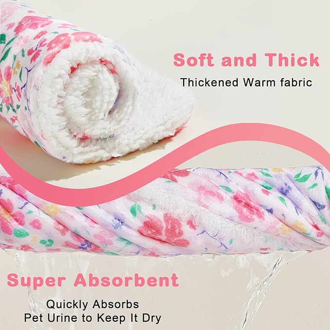 Glittme 2Pcs Bunny Bed Rabbit Bed for Indoor Cage Soft Guinea Pig Bed Fleece Mat Pad Warm Small Animal Bedding Accessories for Hamster Ferret Washable Non-Slip Rabbit Hide House Liner