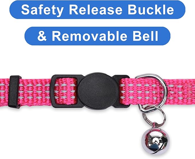Pawtitas Reflective Pink Cat Collar with Safety Buckle and Removable Bell for Kitten and Cats