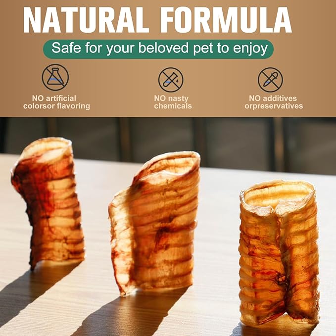 6 Inch Beef Trachea Dog Chews (6 pcs - 8 oz) - Trachea Dog Treats,Digestible and Safe Chews for Dogs - Natural High Protein for Medium & Large Dogs, Teeth Grinding & Cleaning,Training Rewards
