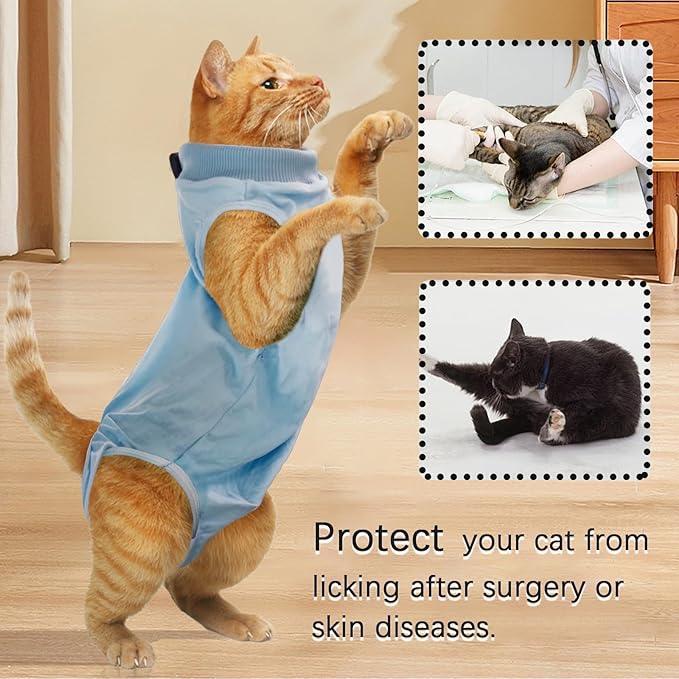 Cat Surgery Recovery Suit - L Size Blue, Soft and Breathable for a Comfortable Recovery, Effortlessly Wearable and Suited for Post-Op Care