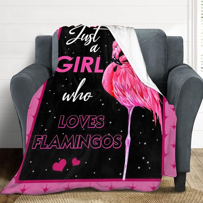 Just A Girl Who Loves Flamingos Blanket Cute Flamingos Decor Throw Blanket Gifts for Girls Super Warm Soft Plush Lightweight Fleece Flannel Blanket Winter Bedding Blanket for Kids Adults Women 50"x60"