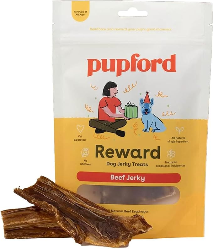 Pupford Crunchy Jerky Treats for Dogs & Puppies, Made in USA, Single Ingredient, No Fillers (Beef, 4 oz)