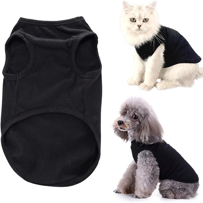 Dog Shirts Puppy Clothes for Small Dogs Boy, Pet T-Shirts Doggy Vest Apparel, Comfortable Summer Shirts Beach Wear Clothing, Outfits for Medium Dog, Kitty Cats, Soft Cotton Tops (Black XS)