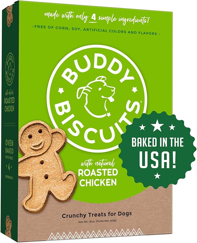 Buddy Biscuits Oven Baked Healthy Dog Treats, Crunchy, Whole Grain and Baked in The USA, 16 oz, 6 Pack