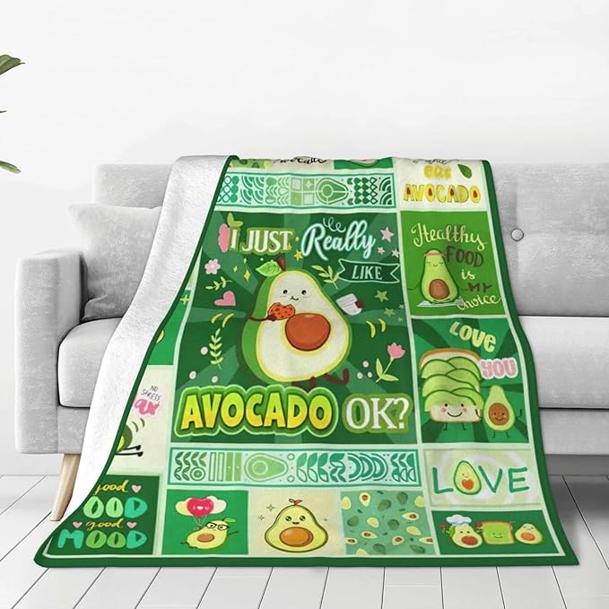 SweetFox Avocado Blanket, Funny Cute Avocado Decor Throw Blanket Gifts for Girls Boys Lovers Super Warm Soft Plush Lightweight Fleece Flannel Winter Bedding Blankets for Kids Adults Women 80"X60"