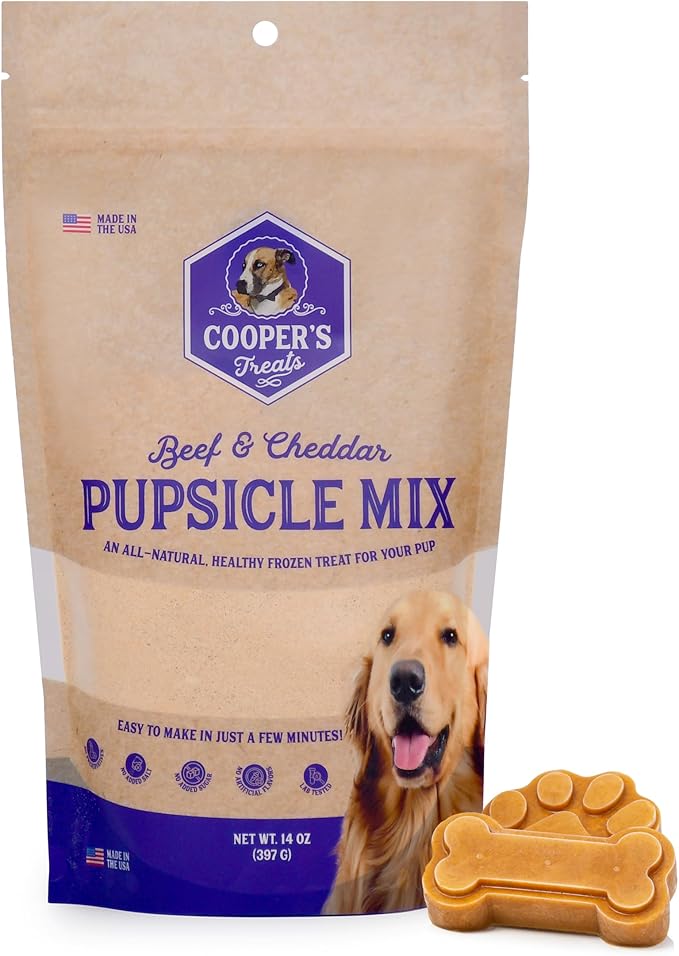 Cooper's Treats Pupsicle Mix - Dog Ice Cream Mix - Make Your Own Frozen Dog Treats - 14oz Beef and Cheddar - Pupsicle Refills, Pup Ice Cream, Pupicle
