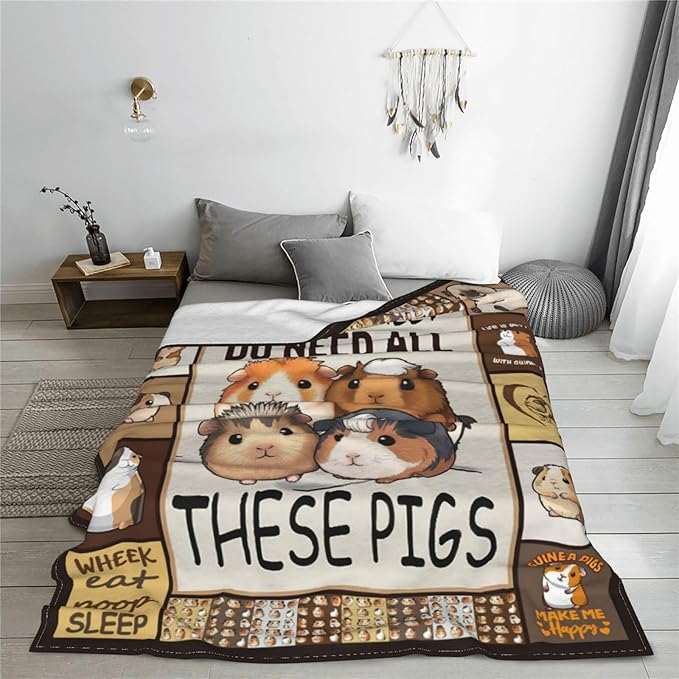 Cute Guinea Pig Decor Throw Blanket - Cozy Fleece Flannel Soft Warm Plush Lightweight Bedding for Couch Sofa Bed 40"X50"